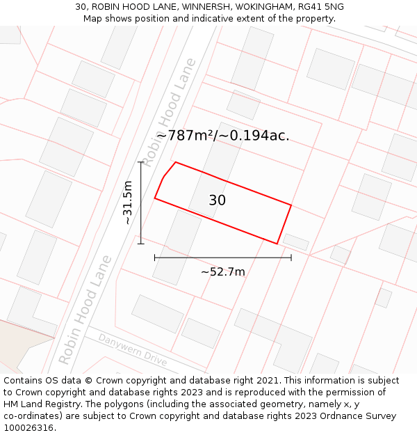 30, ROBIN HOOD LANE, WINNERSH, WOKINGHAM, RG41 5NG: Plot and title map