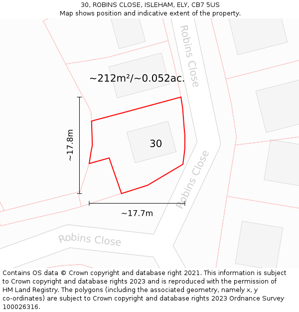 30, ROBINS CLOSE, ISLEHAM, ELY, CB7 5US: Plot and title map