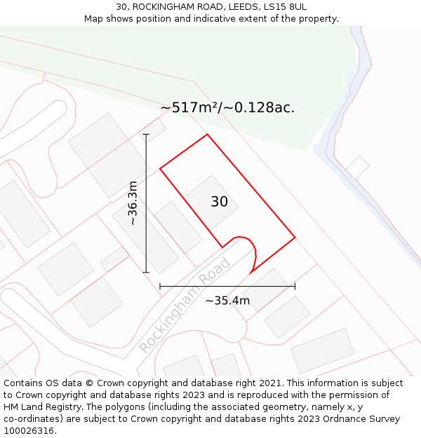 30, ROCKINGHAM ROAD, LEEDS, LS15 8UL: Plot and title map