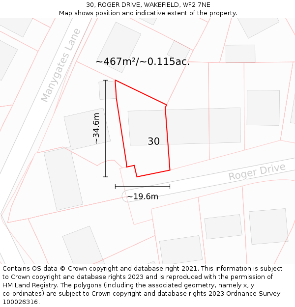 30, ROGER DRIVE, WAKEFIELD, WF2 7NE: Plot and title map