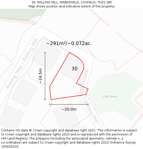 30, ROLLING MILL, MARESFIELD, UCKFIELD, TN22 2BF: Plot and title map
