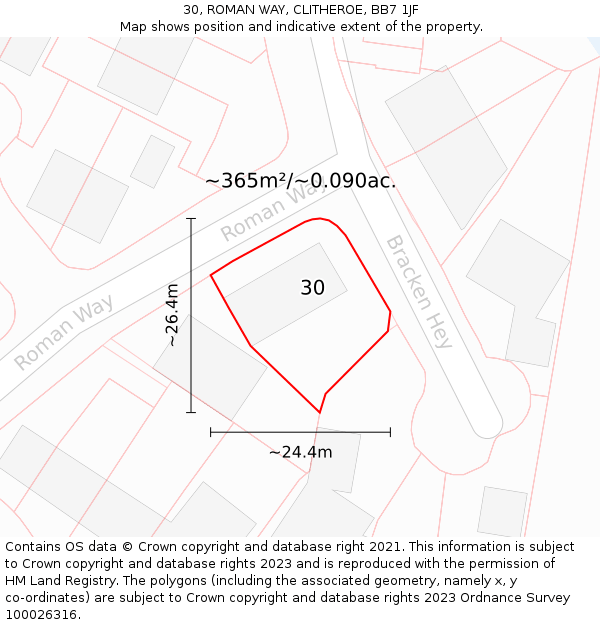 30, ROMAN WAY, CLITHEROE, BB7 1JF: Plot and title map