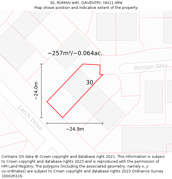 30, ROMAN WAY, DAVENTRY, NN11 0RW: Plot and title map