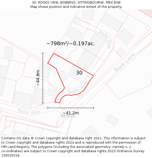 30, ROOKS VIEW, BOBBING, SITTINGBOURNE, ME9 8GB: Plot and title map