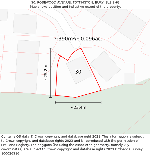 30, ROSEWOOD AVENUE, TOTTINGTON, BURY, BL8 3HG: Plot and title map
