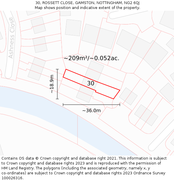 30, ROSSETT CLOSE, GAMSTON, NOTTINGHAM, NG2 6QJ: Plot and title map