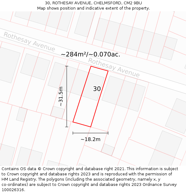 30, ROTHESAY AVENUE, CHELMSFORD, CM2 9BU: Plot and title map