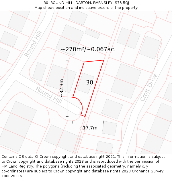 30, ROUND HILL, DARTON, BARNSLEY, S75 5QJ: Plot and title map