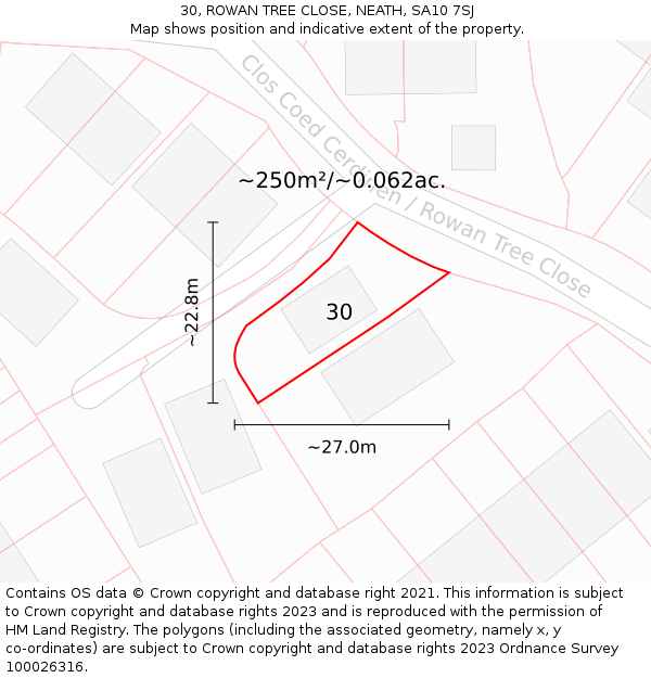 30, ROWAN TREE CLOSE, NEATH, SA10 7SJ: Plot and title map
