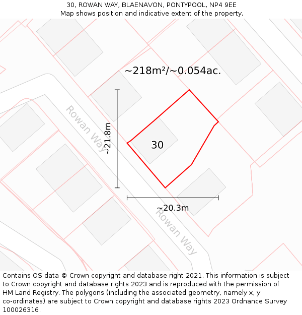 30, ROWAN WAY, BLAENAVON, PONTYPOOL, NP4 9EE: Plot and title map