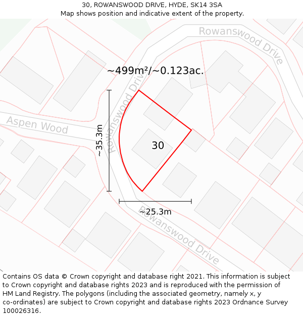 30, ROWANSWOOD DRIVE, HYDE, SK14 3SA: Plot and title map
