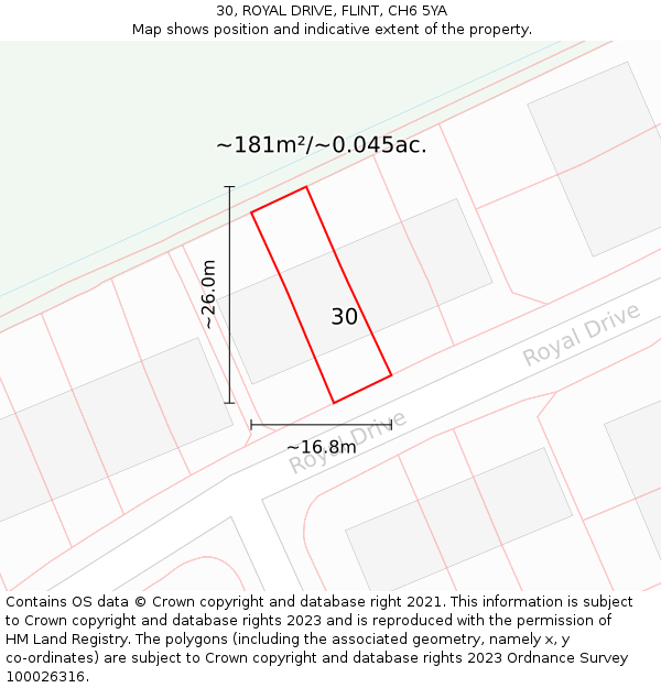 30, ROYAL DRIVE, FLINT, CH6 5YA: Plot and title map