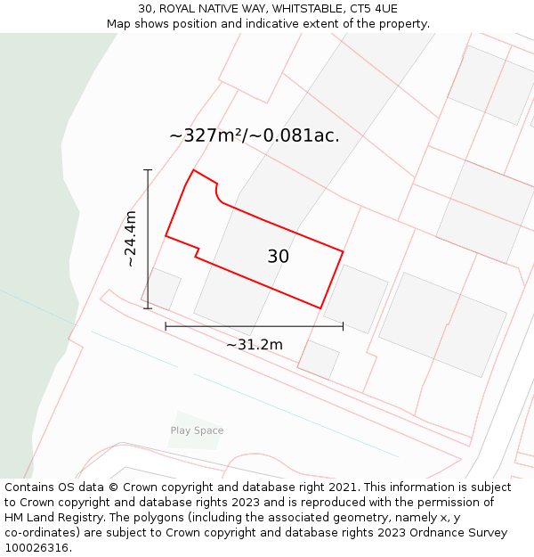 30, ROYAL NATIVE WAY, WHITSTABLE, CT5 4UE: Plot and title map