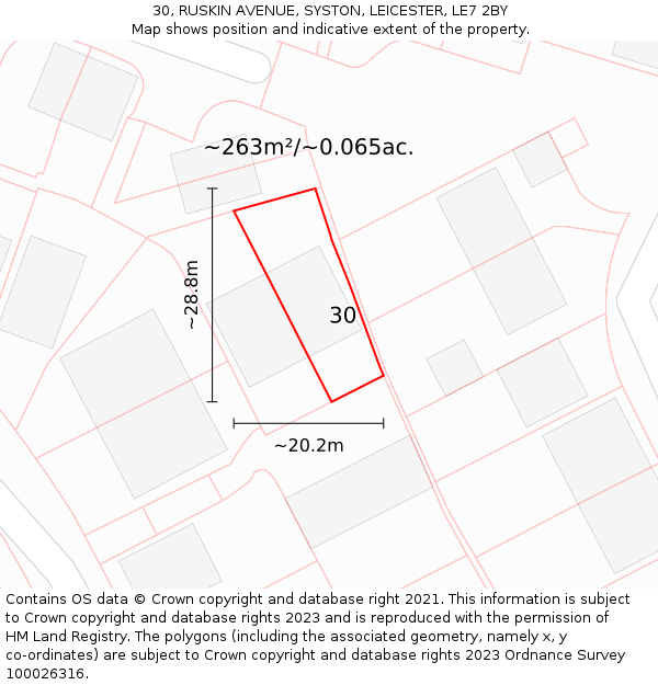 30, RUSKIN AVENUE, SYSTON, LEICESTER, LE7 2BY: Plot and title map