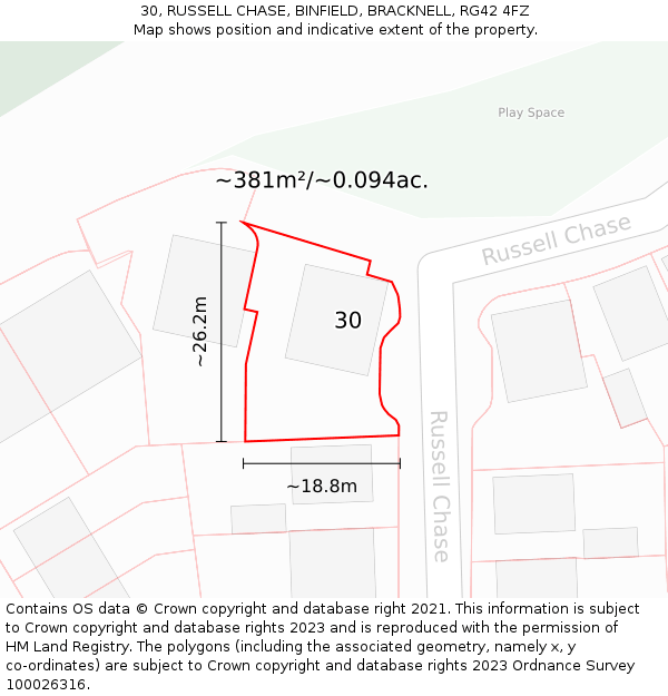 30, RUSSELL CHASE, BINFIELD, BRACKNELL, RG42 4FZ: Plot and title map