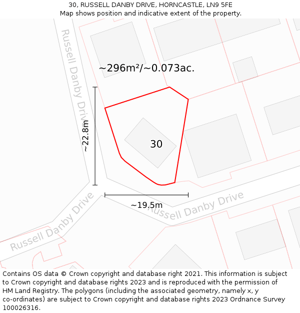 30, RUSSELL DANBY DRIVE, HORNCASTLE, LN9 5FE: Plot and title map