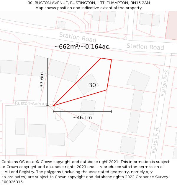 30, RUSTON AVENUE, RUSTINGTON, LITTLEHAMPTON, BN16 2AN: Plot and title map