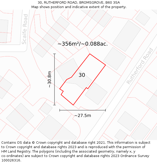 30, RUTHERFORD ROAD, BROMSGROVE, B60 3SA: Plot and title map