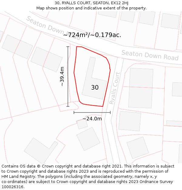30, RYALLS COURT, SEATON, EX12 2HJ: Plot and title map