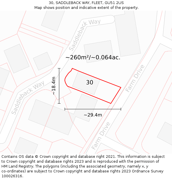 30, SADDLEBACK WAY, FLEET, GU51 2US: Plot and title map