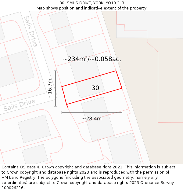 30, SAILS DRIVE, YORK, YO10 3LR: Plot and title map