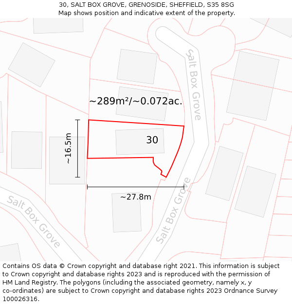 30, SALT BOX GROVE, GRENOSIDE, SHEFFIELD, S35 8SG: Plot and title map