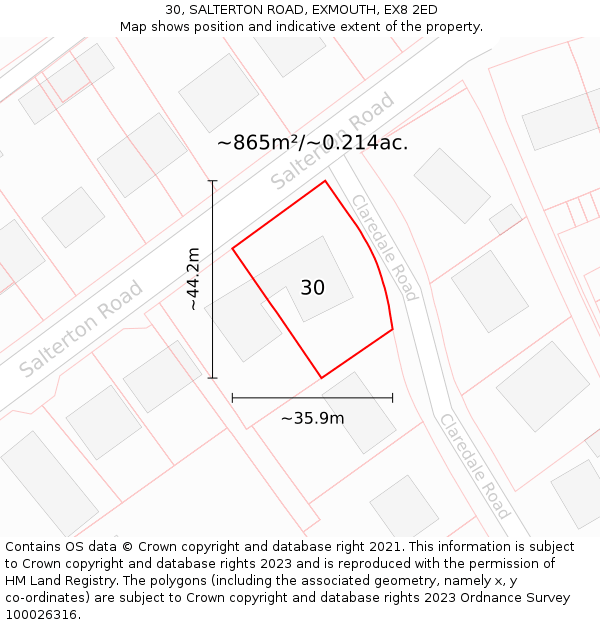 30, SALTERTON ROAD, EXMOUTH, EX8 2ED: Plot and title map