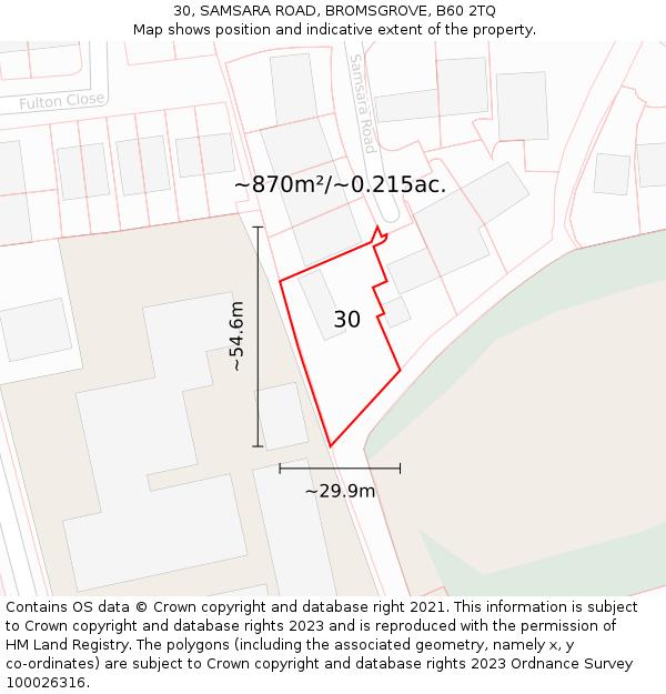 30, SAMSARA ROAD, BROMSGROVE, B60 2TQ: Plot and title map