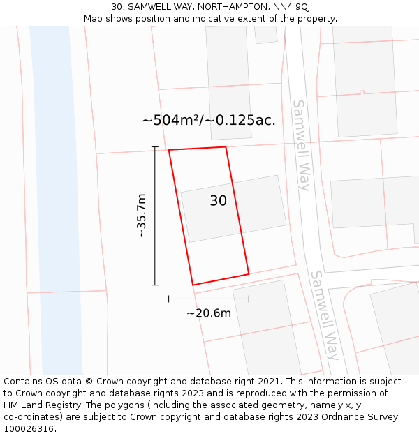 30, SAMWELL WAY, NORTHAMPTON, NN4 9QJ: Plot and title map