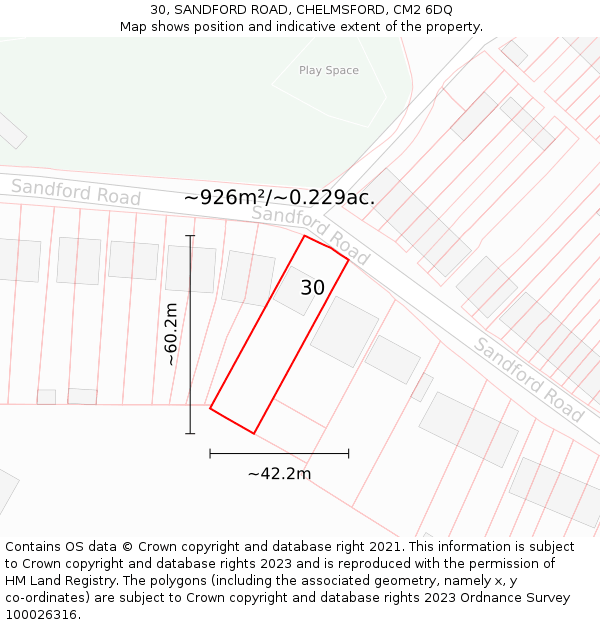 30, SANDFORD ROAD, CHELMSFORD, CM2 6DQ: Plot and title map