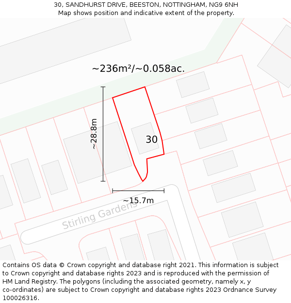 30, SANDHURST DRIVE, BEESTON, NOTTINGHAM, NG9 6NH: Plot and title map