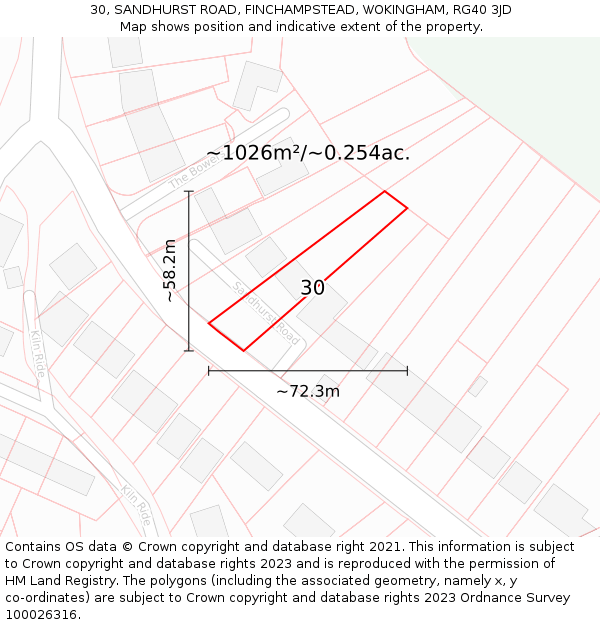 30, SANDHURST ROAD, FINCHAMPSTEAD, WOKINGHAM, RG40 3JD: Plot and title map