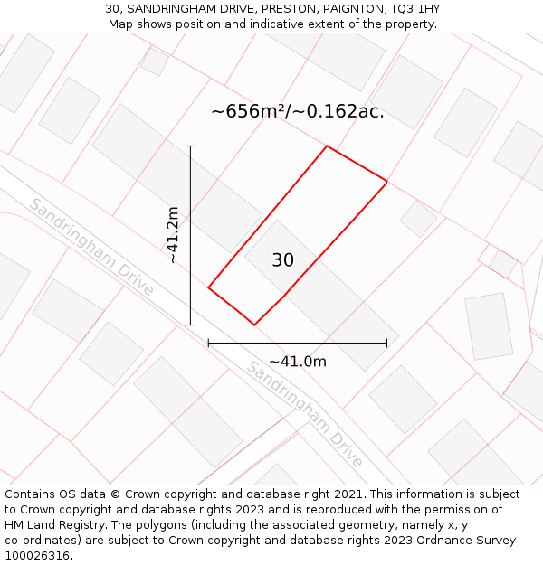 30, SANDRINGHAM DRIVE, PRESTON, PAIGNTON, TQ3 1HY: Plot and title map