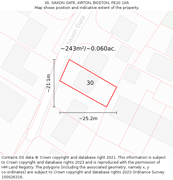 30, SAXON GATE, KIRTON, BOSTON, PE20 1XA: Plot and title map