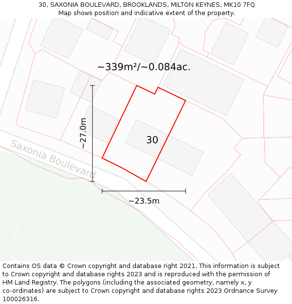 30, SAXONIA BOULEVARD, BROOKLANDS, MILTON KEYNES, MK10 7FQ: Plot and title map