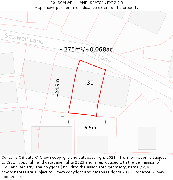 30, SCALWELL LANE, SEATON, EX12 2JR: Plot and title map