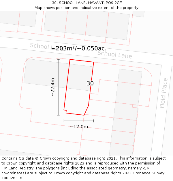 30, SCHOOL LANE, HAVANT, PO9 2GE: Plot and title map