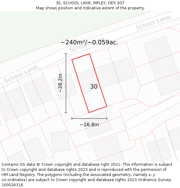30, SCHOOL LANE, RIPLEY, DE5 3GT: Plot and title map
