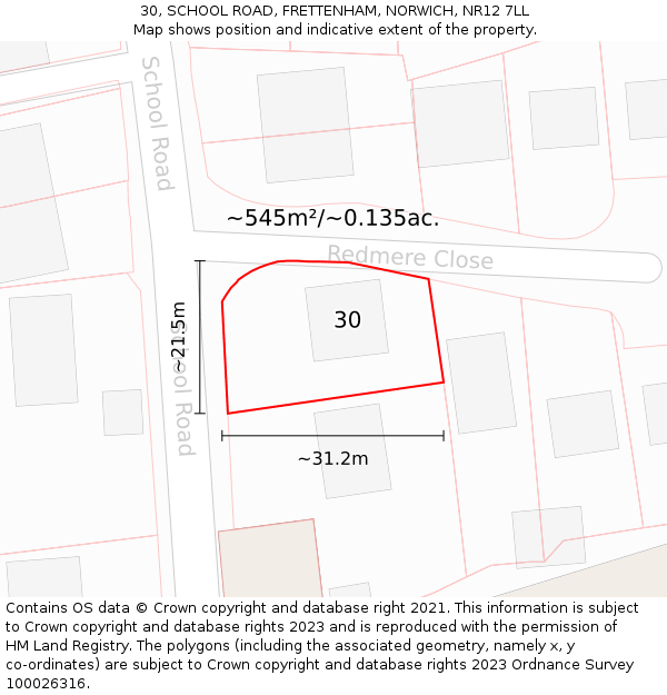 30, SCHOOL ROAD, FRETTENHAM, NORWICH, NR12 7LL: Plot and title map