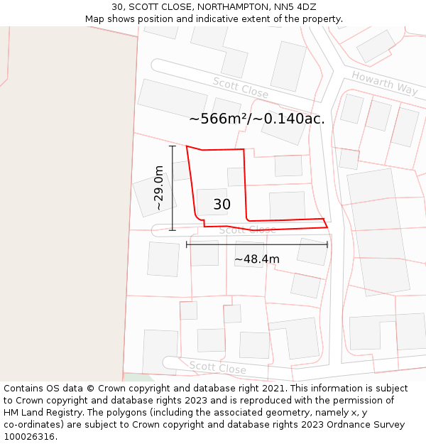 30, SCOTT CLOSE, NORTHAMPTON, NN5 4DZ: Plot and title map