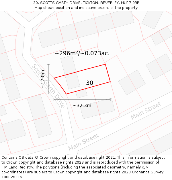 30, SCOTTS GARTH DRIVE, TICKTON, BEVERLEY, HU17 9RR: Plot and title map