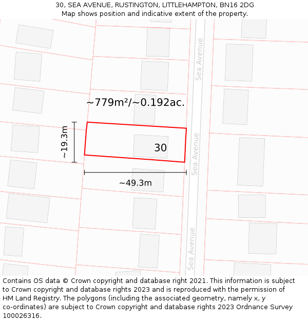 30, SEA AVENUE, RUSTINGTON, LITTLEHAMPTON, BN16 2DG: Plot and title map