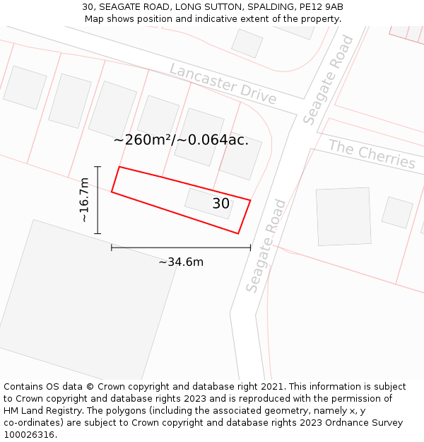 30, SEAGATE ROAD, LONG SUTTON, SPALDING, PE12 9AB: Plot and title map