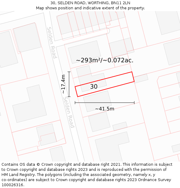 30, SELDEN ROAD, WORTHING, BN11 2LN: Plot and title map