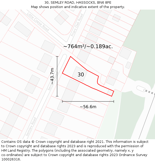 30, SEMLEY ROAD, HASSOCKS, BN6 8PE: Plot and title map