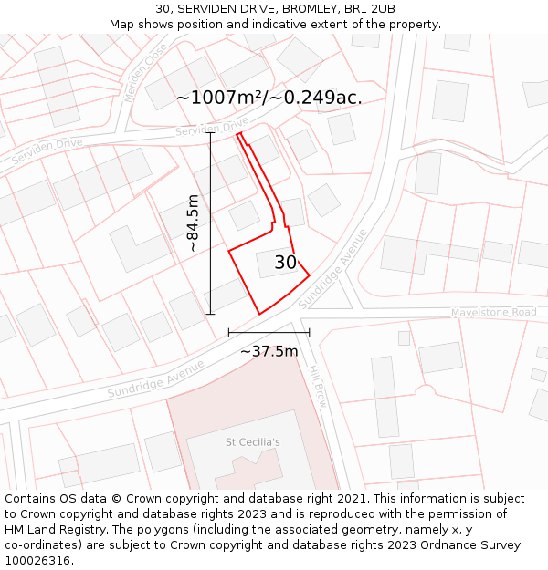 30, SERVIDEN DRIVE, BROMLEY, BR1 2UB: Plot and title map