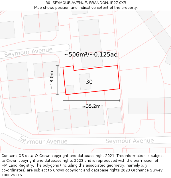 30, SEYMOUR AVENUE, BRANDON, IP27 0XB: Plot and title map