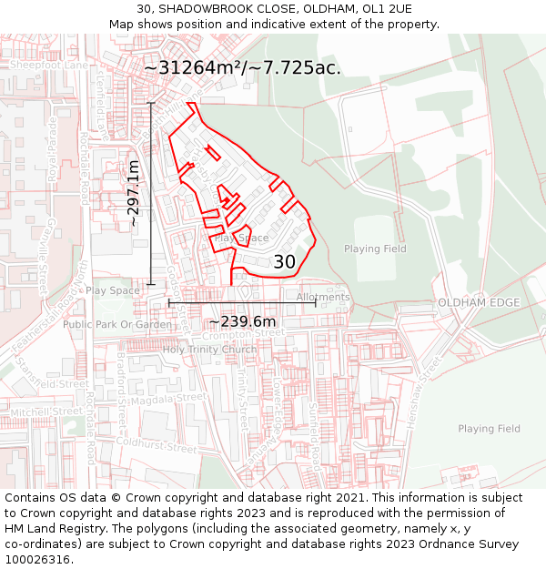 30, SHADOWBROOK CLOSE, OLDHAM, OL1 2UE: Plot and title map