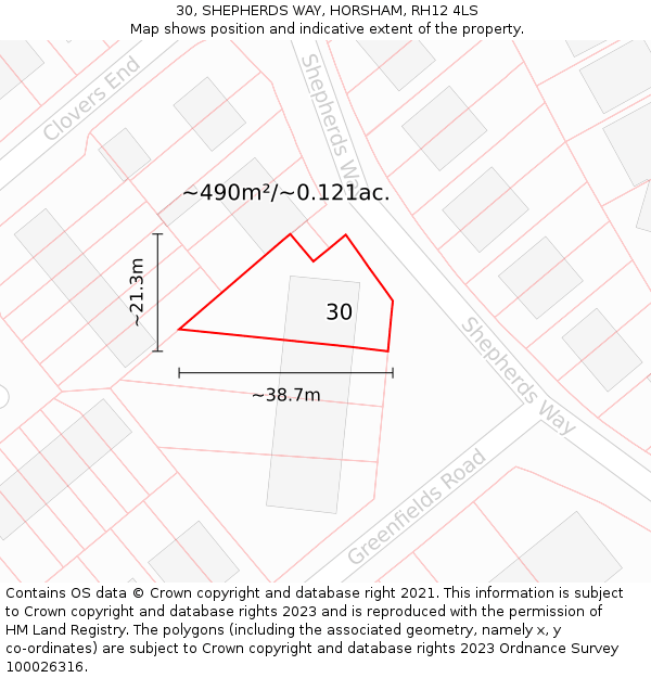 30, SHEPHERDS WAY, HORSHAM, RH12 4LS: Plot and title map