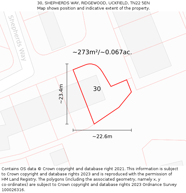 30, SHEPHERDS WAY, RIDGEWOOD, UCKFIELD, TN22 5EN: Plot and title map